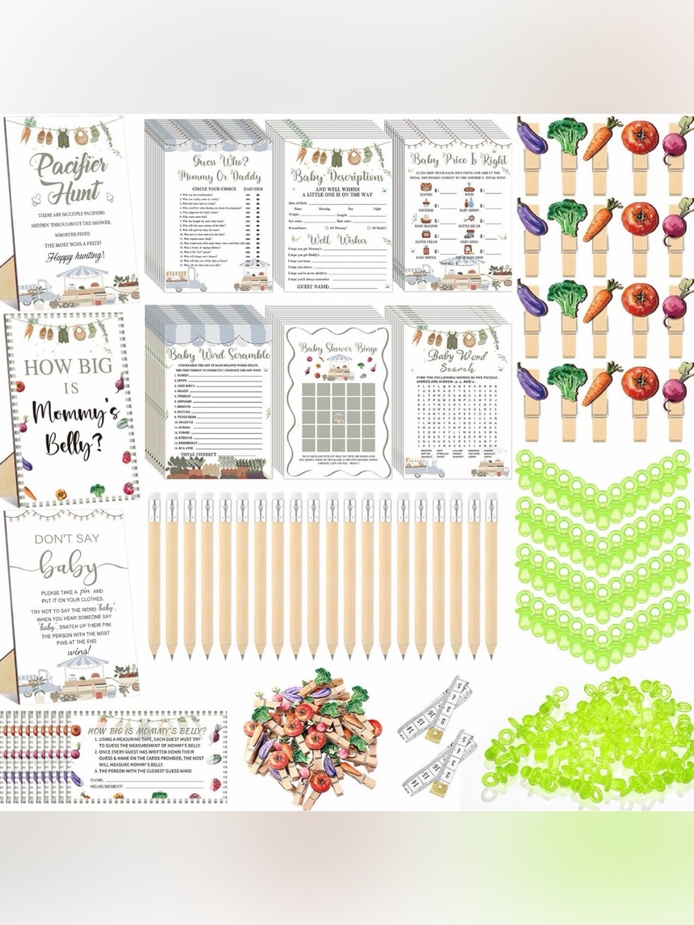 Neutral Locally Grown Garden Baby Shower Game Kit – Party Games Set